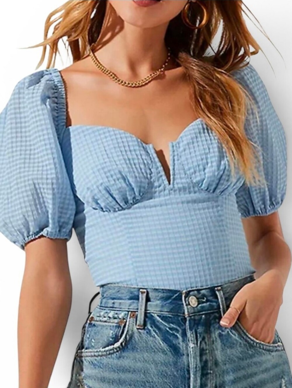 ASTR THE LABEL X REVOLVE Light Blue Daydreamer Puff Sleeve Top - XS